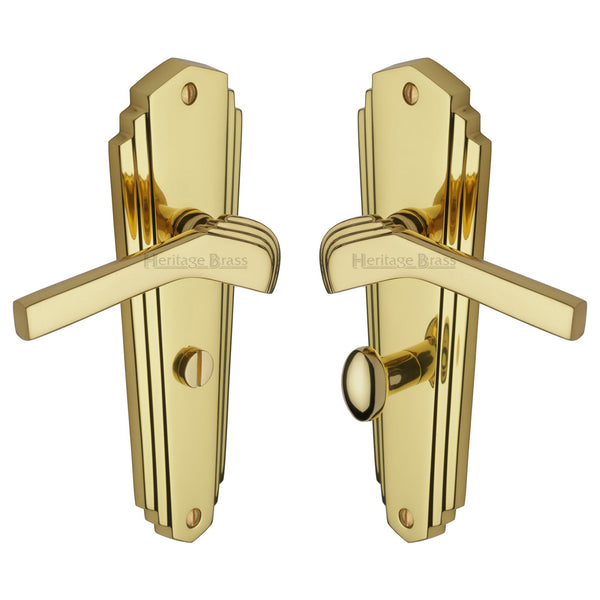 Heritage Brass Door Handle for Bathroom Waldorf Design Polished Brass finish - WAL6530-PB - Choice Handles