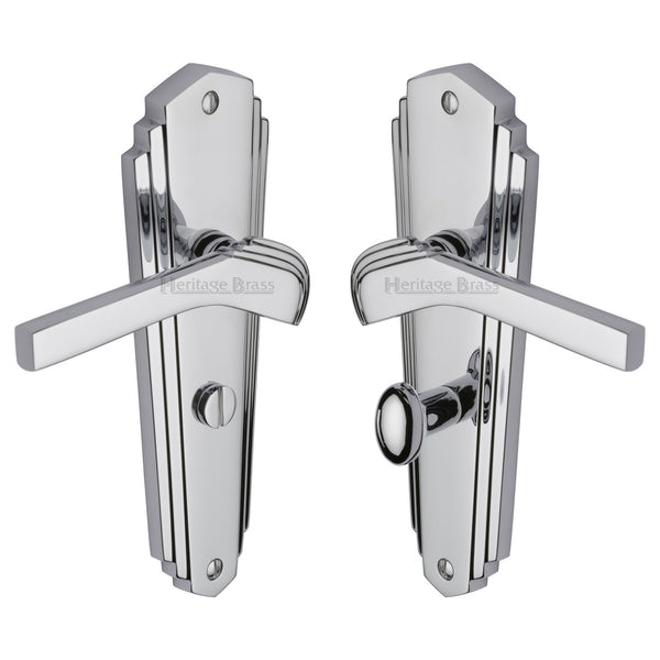 Heritage Brass Door Handle for Bathroom Waldorf Design Polished Chrome finish - WAL6530-PC - Choice Handles