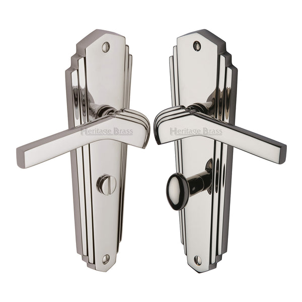 Heritage Brass Door Handle for Bathroom Waldorf Design Polished Nickel finish - WAL6530-PNF - Choice Handles
