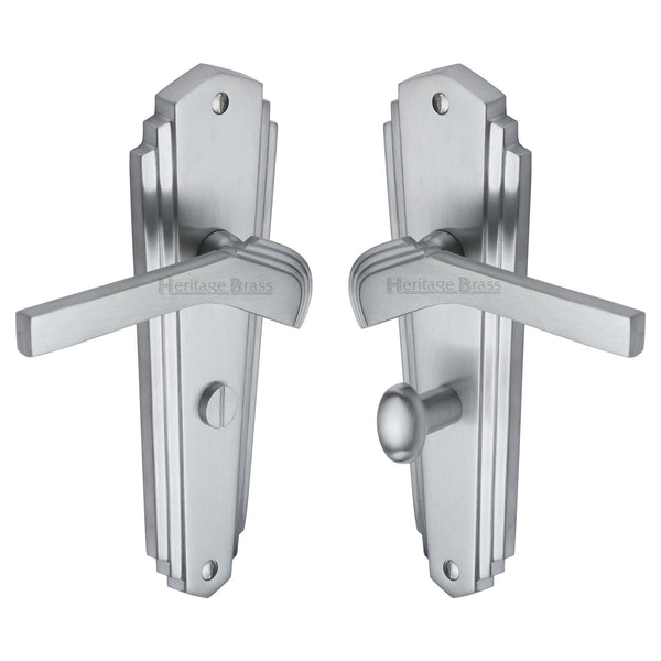 Heritage Brass Door Handle for Bathroom Waldorf Design Satin Chrome finish - WAL6530-SC - Choice Handles