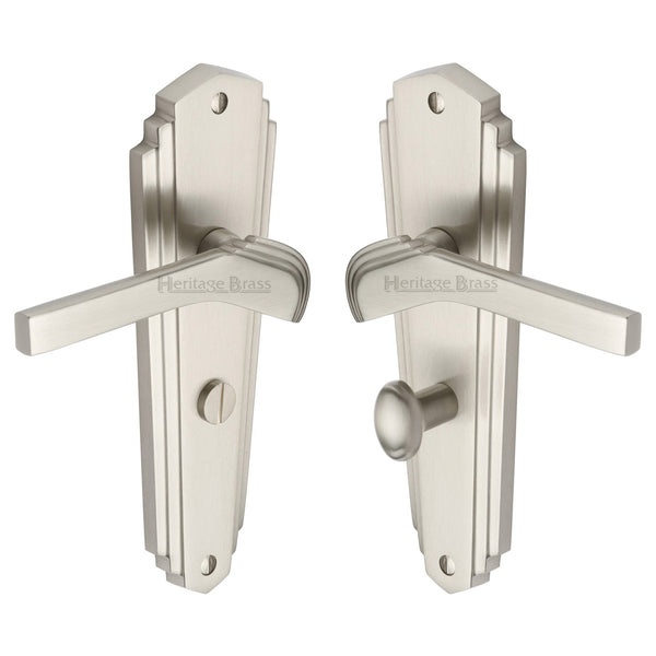 Heritage Brass Door Handle for Bathroom Waldorf Design Satin Nickel finish - WAL6530-SN - Choice Handles