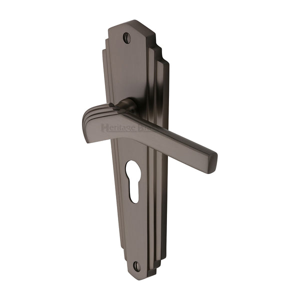Heritage Brass Door Handle for Euro Profile Plate Waldorf Design Matt Bronze finish - WAL6548-MB - Choice Handles