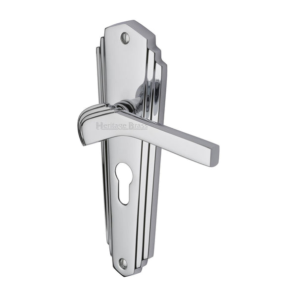 Heritage Brass Door Handle for Euro Profile Plate Waldorf Design Polished Chrome finish - WAL6548-PC - Choice Handles