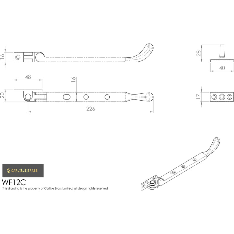 Carlisle Brass - Bulb End Casement Stay 200mm - Polished Brass - WF12C - Choice Handles