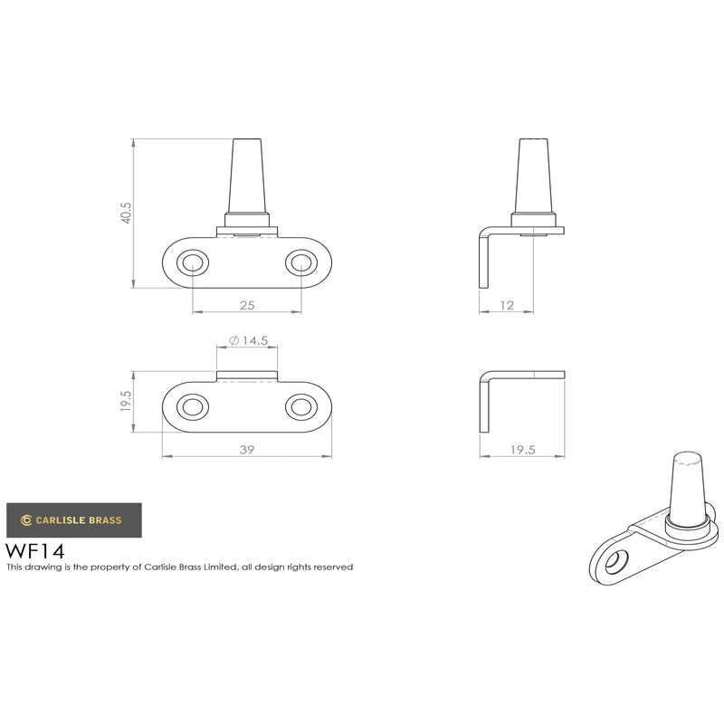 Carlisle Brass - Flush Fitting Casement Pin - Polished Brass - WF14 - Choice Handles