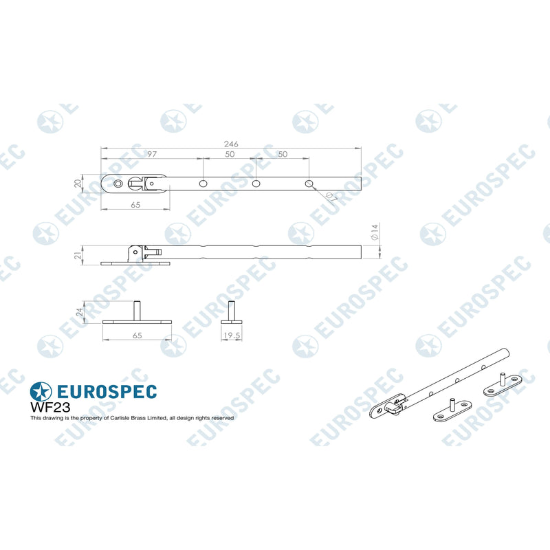 Carlisle Brass - Round Casement Stay 246mm Length Grade 316 - Stainless Steel - WF23SSS - Choice Handles