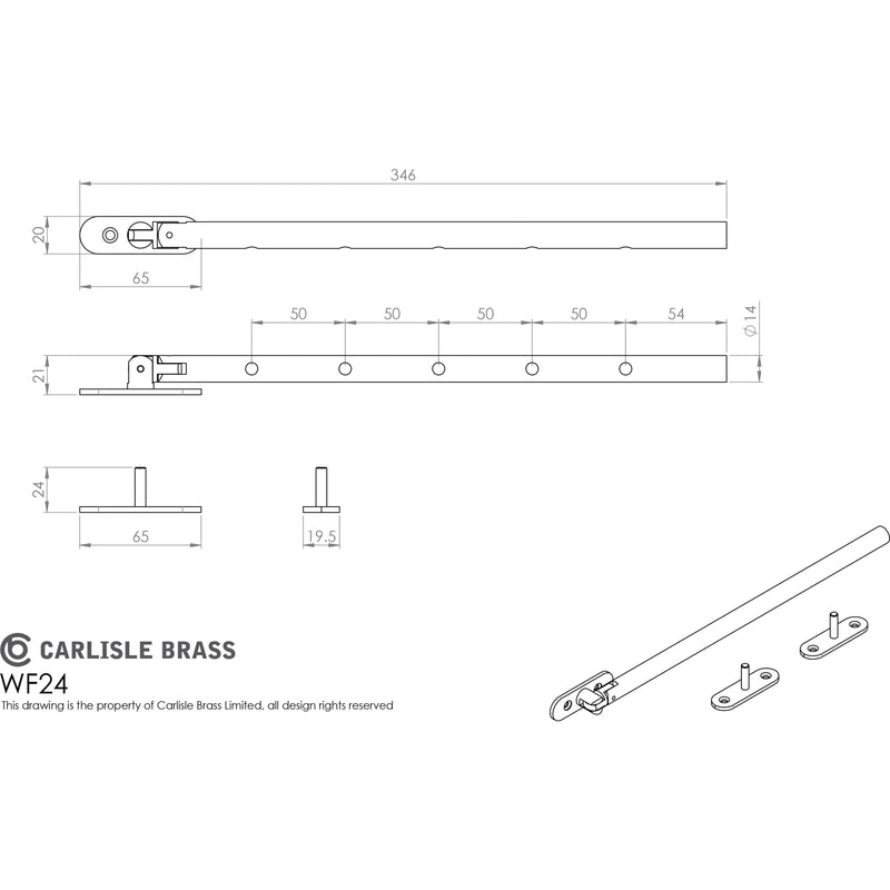 Carlisle Brass - Round Casement Stay 346mm Length Grade 316 - Stainless Steel - WF24SSS - Choice Handles