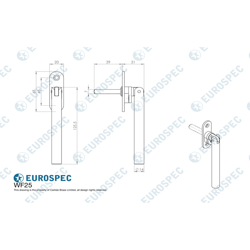 Carlisle Brass - Ss Casement Fastener  125mm G316- Locking Espag 125mm - Stainless Steel - WF25SSS