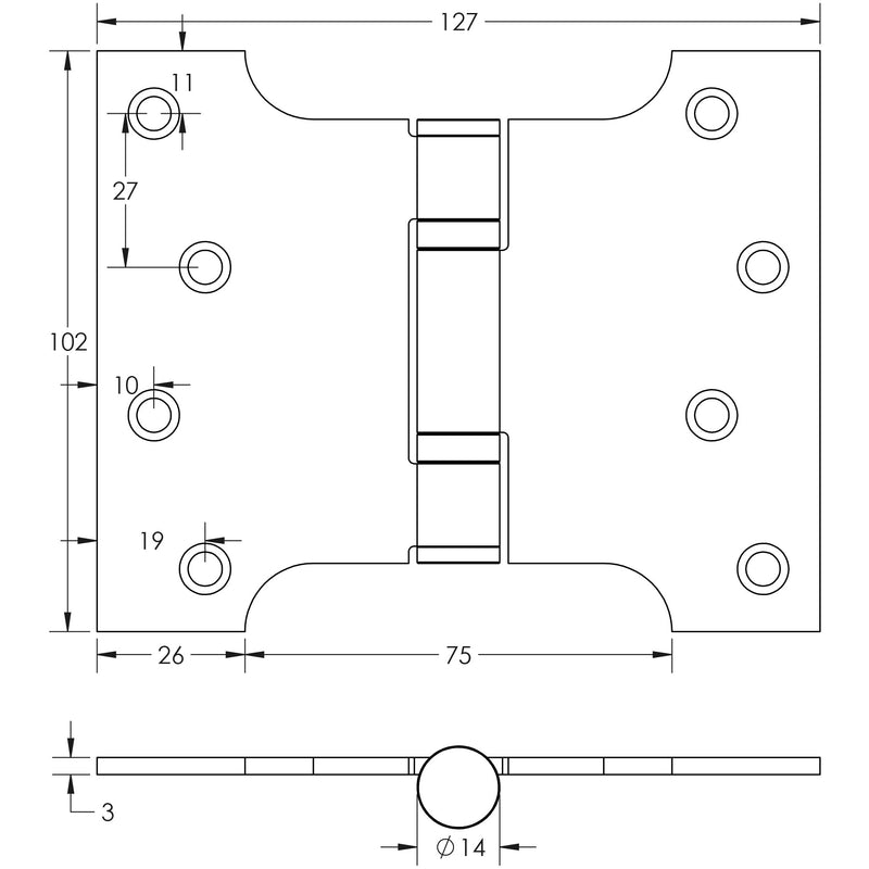 Jedo - 102x127x3mm Satin Brass Parliament Ball Bearing Hinge - J9459SB - Choice Handles