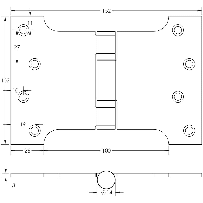 Jedo - 102x152x3mm Antique Brass Parliament Ball Bearing Hinge - J9469AB - Choice Handles