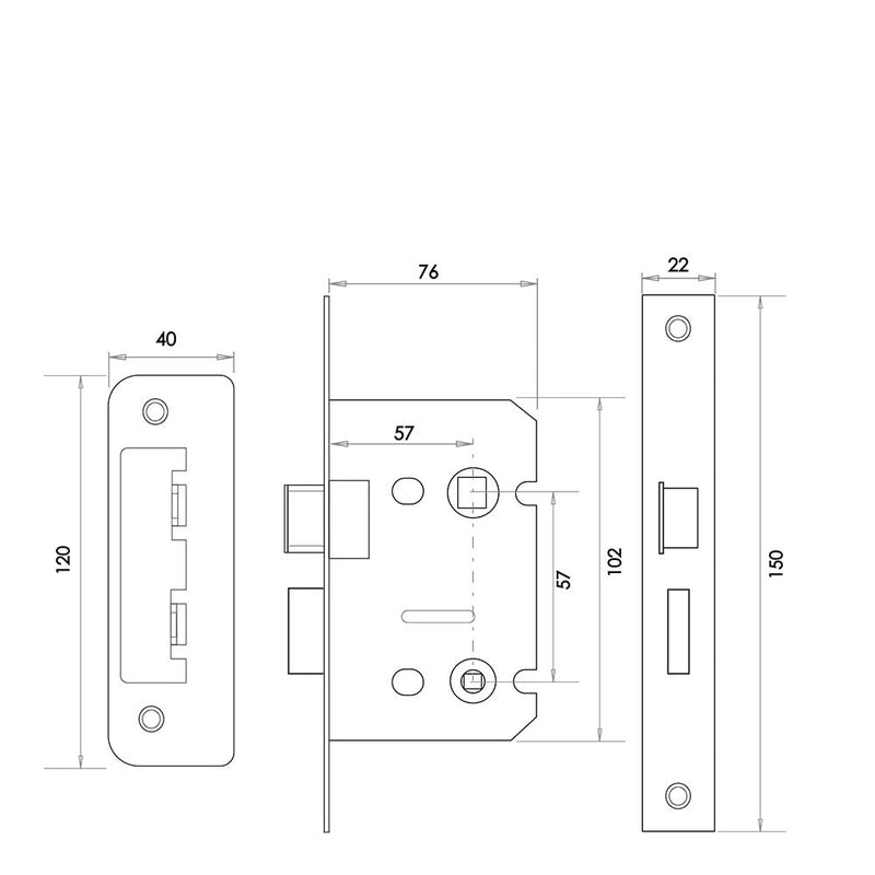 Frelan - Jedo Kontrax Bathroom locks with Square Forend & Radiused Strike Plate 76mm - Black - JL460BL - Choice Handles