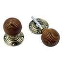 Prima - Rosewood Reeded Wooden Door Knobs - Antique Brass - XL2036