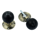 Prima - Ebony Reeded Wooden Door Knobs - Antique Brass - XL2038