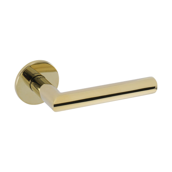 Tupai Exclusivo 5S Line Covela Lever Door Handle on 5mm Slimline Round Rose - Raw Brass - XT4002R5SRB - Choice Handles