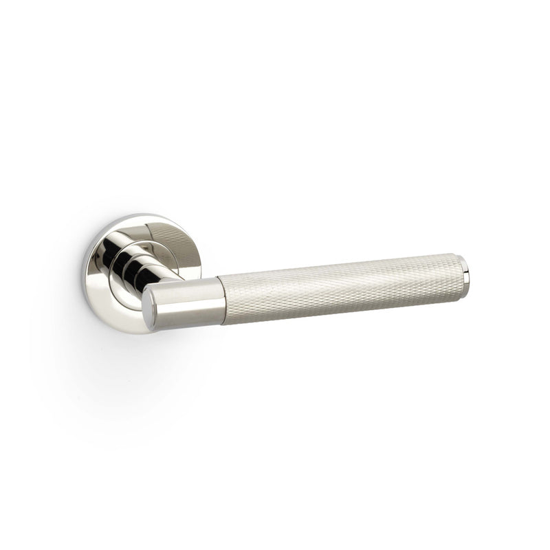 Alexander and Wilks - Spitfire Knurled Lever on Round Rose - Polished Nickel PVD - AW220PNPVD