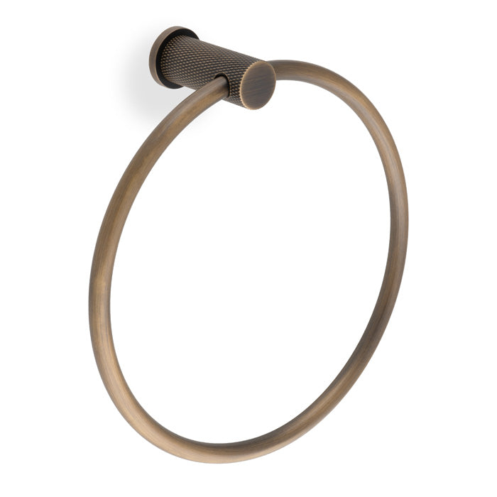 Alexander and Wilks - Brunel Diamond Knurled Towel Ring - Antique Brass - AW451AB - Choice Handles