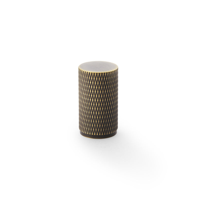 Alexander & Wilks - Brunel Knurled Cylinder Cupboard Knob - Antique Brass - 35mm - AW800-35-AB - Choice Handles