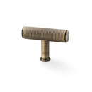 Alexander and Wilks - Crispin Knurled T-bar Cupboard Knob - Antique Brass - 55mm - AW801-55-AB - Choice Handles