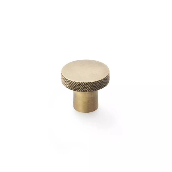 Alexander and Wilks - Hanover Knurled Circular Cupboard Knob - Antique Brass - 30mm - AW802-30-AB - Choice Handles