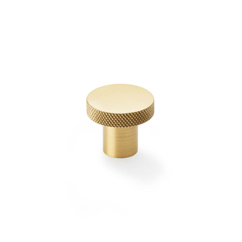 Alexander and Wilks - Hanover Knurled Circular Cupboard Knob - Satin Brass - 30mm - AW802-30-SB