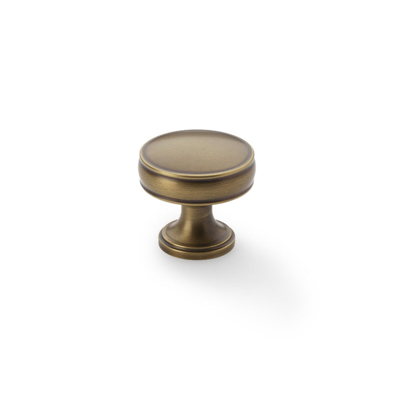 Alexander and Wilks - Lynd Cupboard Knob - Antique Brass - 32mm - AW808-32-AB - Choice Handles