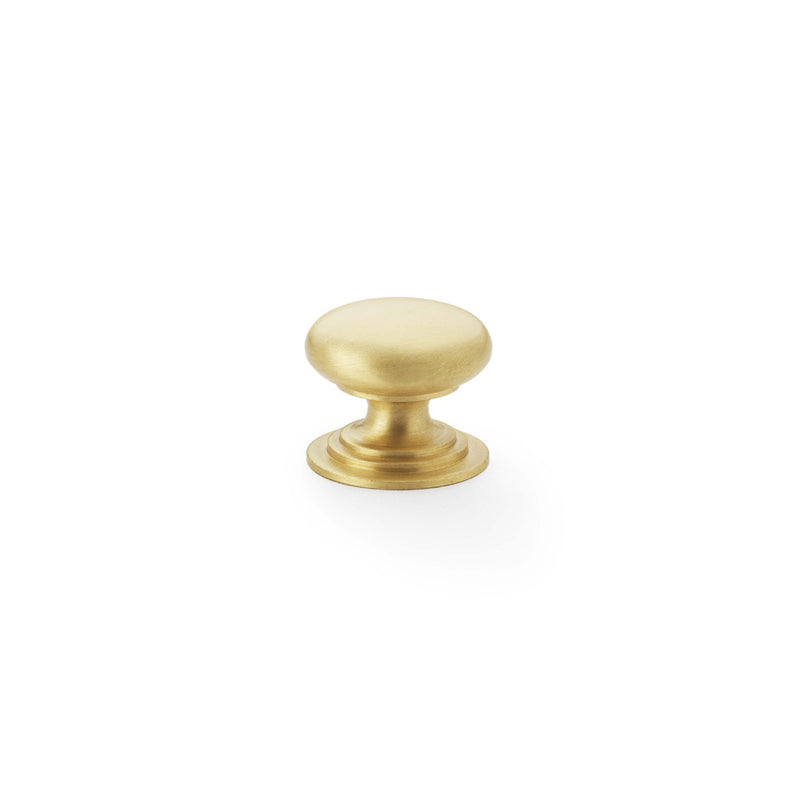 Waltz Round Cupboard Knob on Stepped Rose - Satin Brass - Knob 25mm - AW825-25-SB