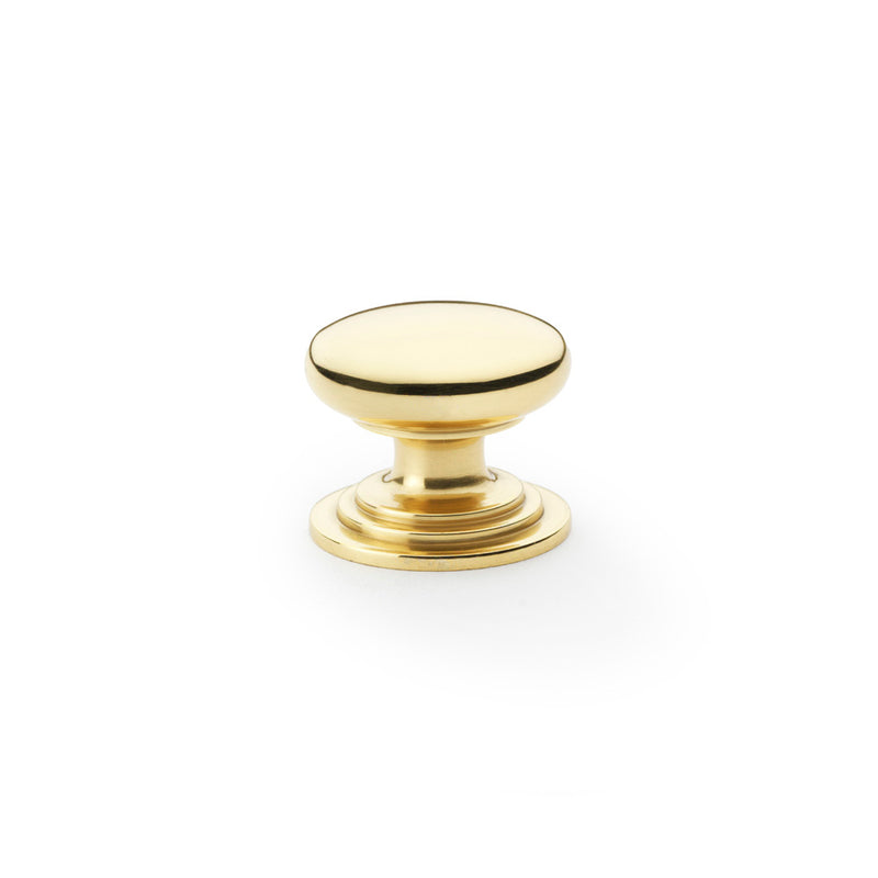 Alexander and Wilks - Waltz Round Cupboard Knob on Stepped Rose - Polished Brass - Knob 32mm - AW825-32-PBL