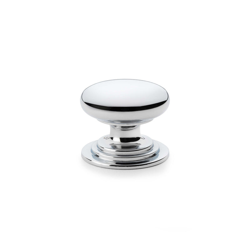 Alexander and Wilks - Waltz Round Cupboard Knob on Stepped Rose - Polished Chrome - Knob 38mm - AW825-38-PC