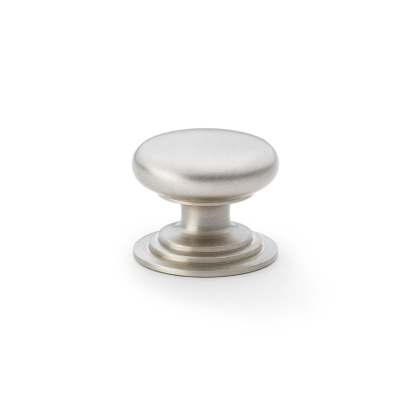 Alexander and Wilks - Waltz Round Cupboard Knob on Stepped Rose - Satin Nickel - Knob 38mm - AW825-38-SN - Choice Handles