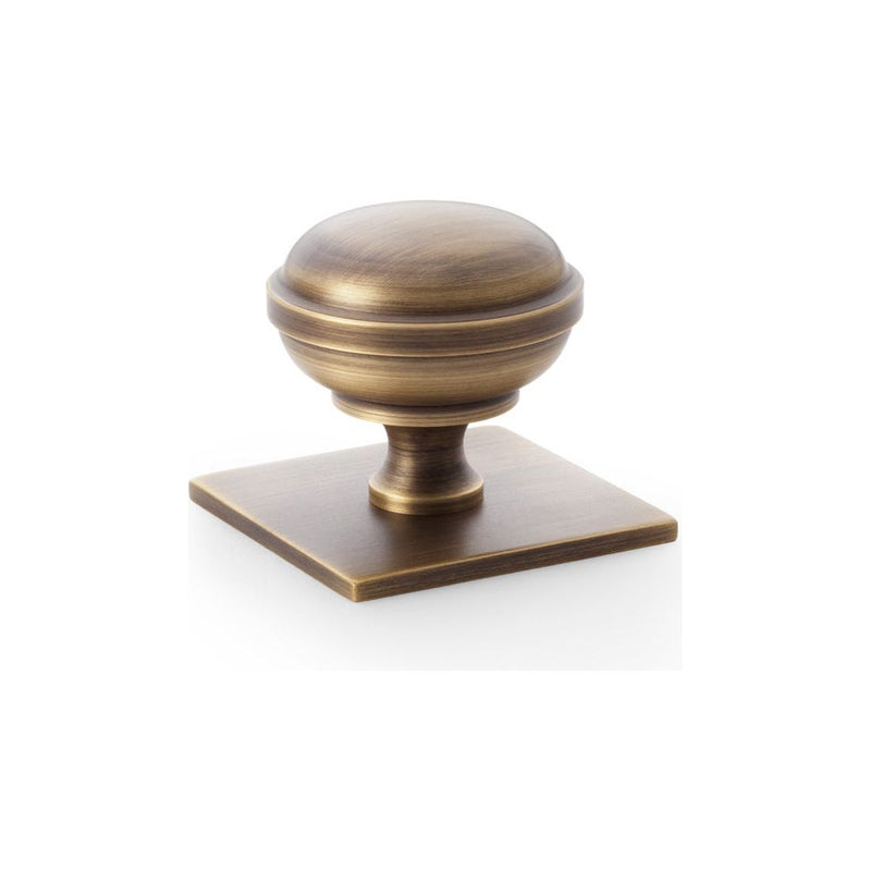 Alexander and Wilks - Quantock Cupboard Knob on Square Backplate - Antique Brass - 38mm - AW826-38-AB - Choice Handles