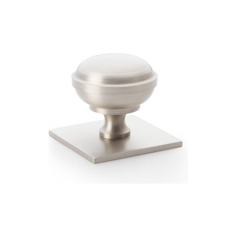 Alexander and Wilks - Quantock Cupboard Knob on Square Backplate - Satin Nickel - 38mm - AW826-38-SN - Choice Handles