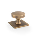Bullion Alexander and Wilks Cupboard Knob On Square Backplate-Antique Brass - AW835-38-AB - Choice Handles