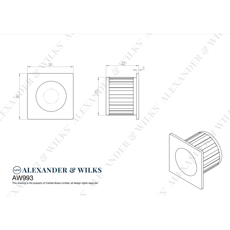 Alexander and Wilks - Sliding Door Finger Edge Pull (Square) Polished Chrome - AW993PC