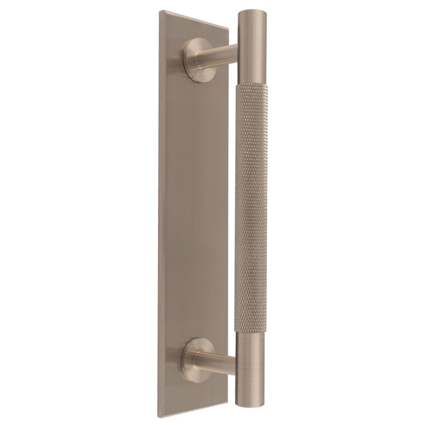 Knurled Pull handle on Backplate 200mm x 40mm - Satin Nickel - BP700CSN200SN - Choice Handles