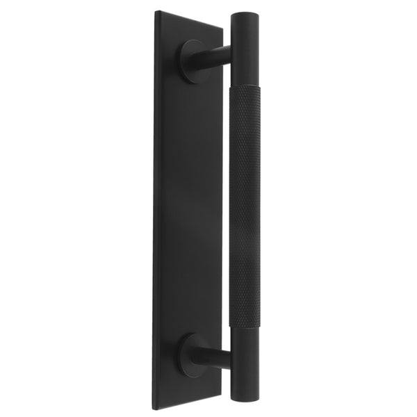 Knurled Pull handle on Backplate 200mm x 40mm - Matt Black - BP700CMB200MB
