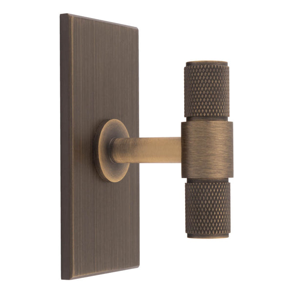 Carlisle Brass - Knurled T-Bar on backplate 76mm - Antique Brass - BP701AB76AB - Choice Handles