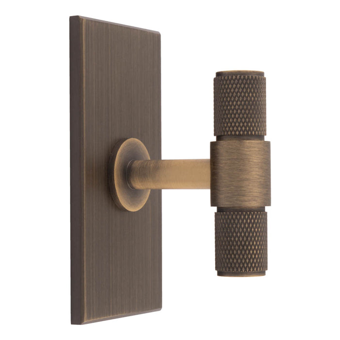 Carlisle Brass - Knurled T-Bar on backplate 76mm - Antique Brass - BP701AB76AB - Choice Handles