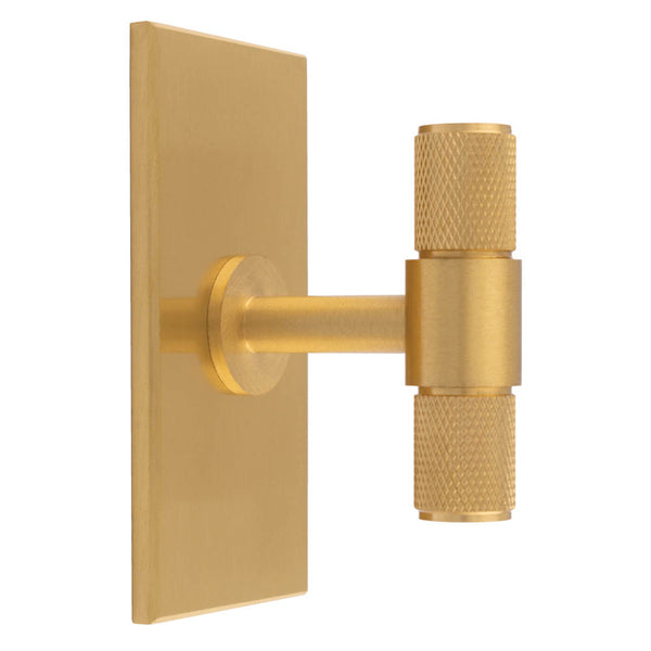 Carlisle Brass - Knurled T-Bar on backplate 76mm - Satin Brass - BP701SB76SB - Choice Handles