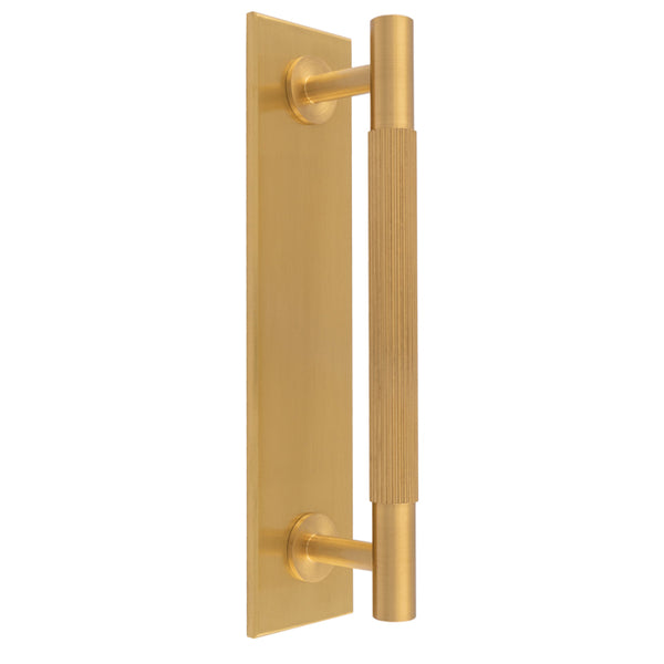 Lines Pull Handles on backplate 168mm x 40mm - Satin Brass - BP710BSB168SB - Choice Handles