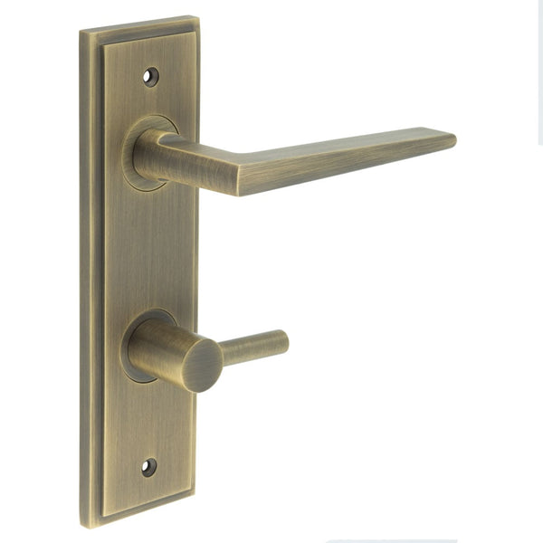 Burlington - Mayfair Door Handle Din Bathroom Backplate Antique Brass & Turn & Release - BUR-10AB-456AB-82AB
