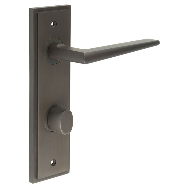 Burlington - Mayfair Door Handle Din Bathroom Backplate Dark Bronze & Turn & Release - BUR-10DB-456DB-81DB