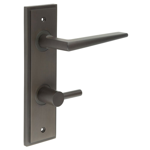 Burlington - Mayfair Door Handle Din Bathroom Backplate Dark Bronze & Turn & Release - BUR-10DB-456DB-82DB