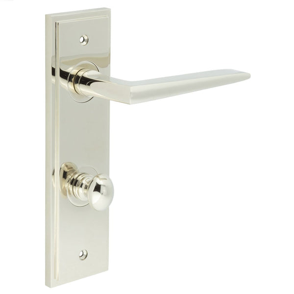 Burlington - Mayfair Door Handle Din Bathroom Backplate Polished Nickel & Turn & Release - BUR-10PN-456PN-80PN