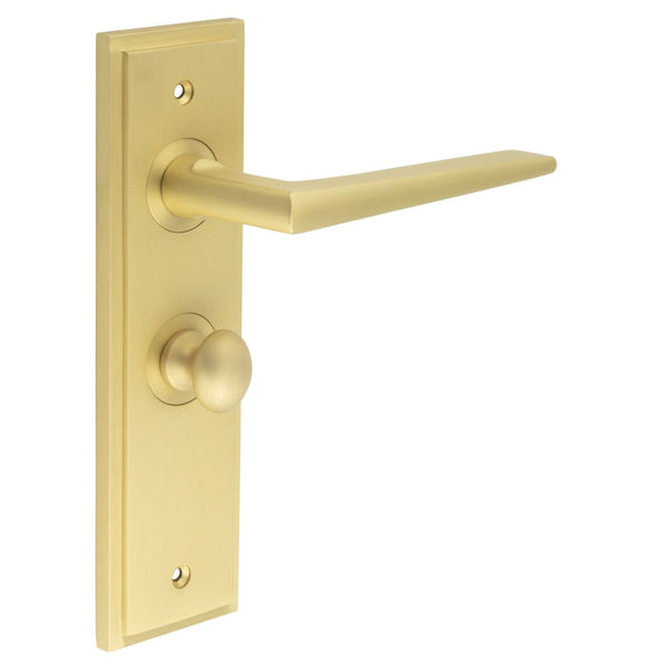 Burlington - Mayfair Door Handle Bathroom Backplate Satin Brass & Turn & Release - BUR-10SB-453SB-80SB