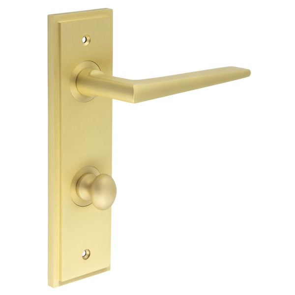 Burlington - Mayfair Door Handle Din Bathroom Backplate Satin Brass & Turn & Release - BUR-10SB-456SB-80SB