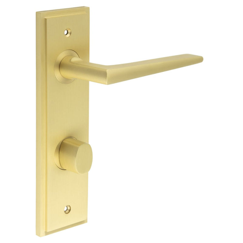 Burlington - Mayfair Door Handle Din Bathroom Backplate Satin Brass & Turn & Release - BUR-10SB-456SB-81SB