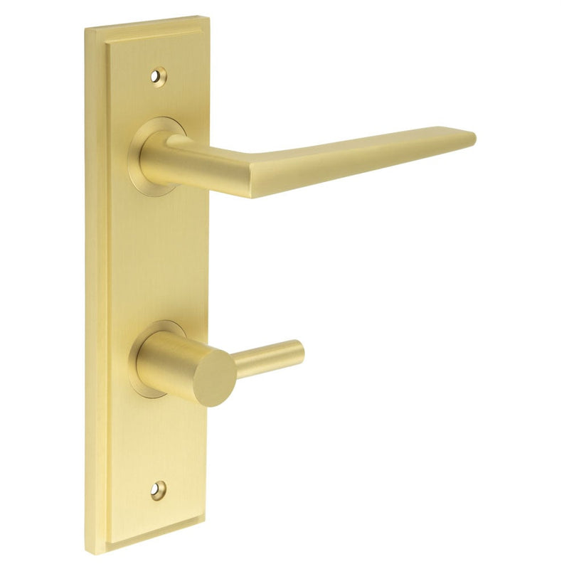 Burlington - Mayfair Door Handle Din Bathroom Backplate Satin Brass & Turn & Release - BUR-10SB-456SB-82SB