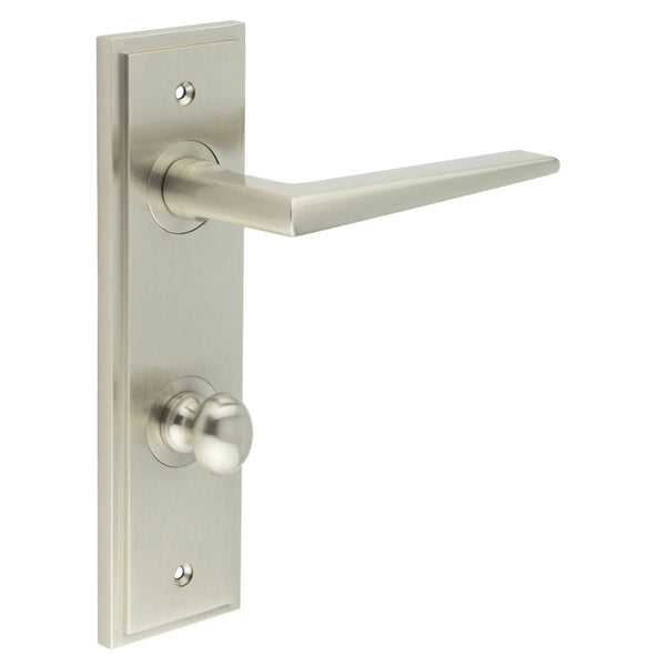 Burlington - Mayfair Door Handle Din Bathroom Backplate Satin Nickel & Turn & Release - BUR-10SN-456SN-80SN