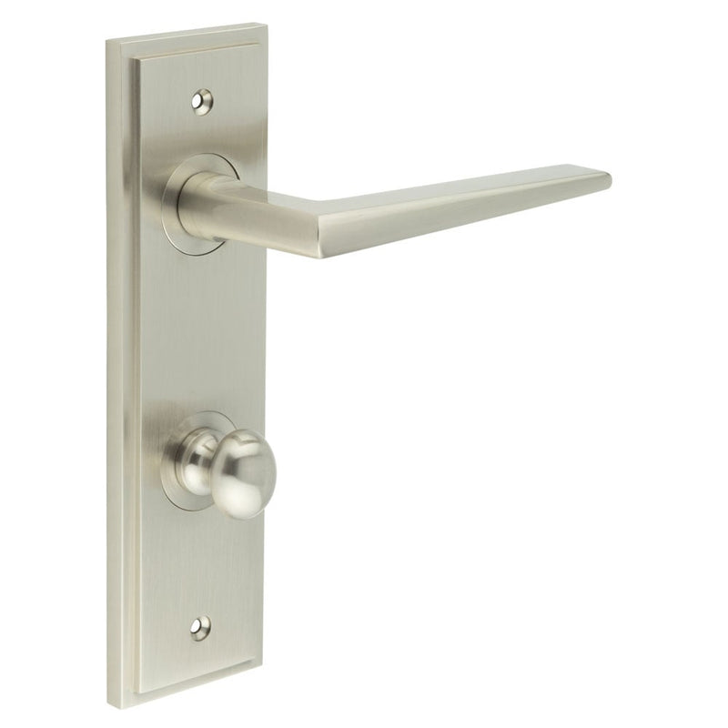 Burlington - Mayfair Door Handle Din Bathroom Backplate Satin Nickel & Turn & Release - BUR-10SN-456SN-80SN