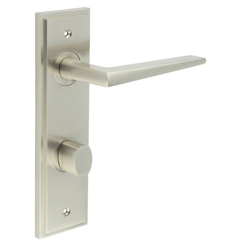 Burlington - Mayfair Door Handle Din Bathroom Backplate Satin Nickel & Turn & Release - BUR-10SN-456SN-81SN